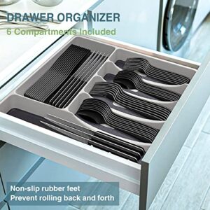 Black Silverware Set, Umite Chef 49-Piece Flatware Set with Drawer Organizer, Durable Stainless Steel Cutlery Set for 8, Tableware Eating Utensils with Steak Knives, Utensil Sets for Home Restaurant