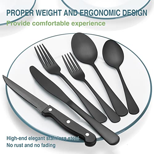 Black Silverware Set, Umite Chef 49-Piece Flatware Set with Drawer Organizer, Durable Stainless Steel Cutlery Set for 8, Tableware Eating Utensils with Steak Knives, Utensil Sets for Home Restaurant