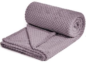 newcosplay super soft throw blanket premium silky flannel fleece leaves pattern lightweight blanket all season use (light purple, throw(50″x60″))