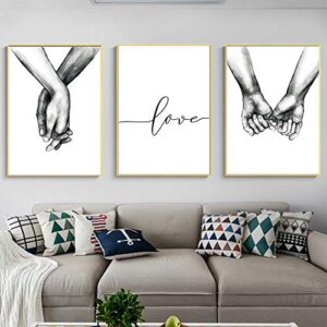 kiddale love and hand in hand wall art canvas print poster,simple fashion black and white sketch art line drawing decor for home living room bedroom office(set of 3 unframed, 16×20 inches)
