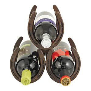 foster & rye horseshoe countertop metal wine rack, cast iron wine bottle holder, holds 3 standard wine bottles, 10″ x 5.5″ x 8.5″