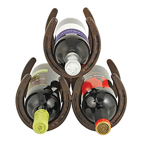 Foster & Rye Horseshoe Countertop Metal Wine Rack, Cast Iron Wine Bottle Holder, Holds 3 Standard Wine Bottles, 10" x 5.5" x 8.5"