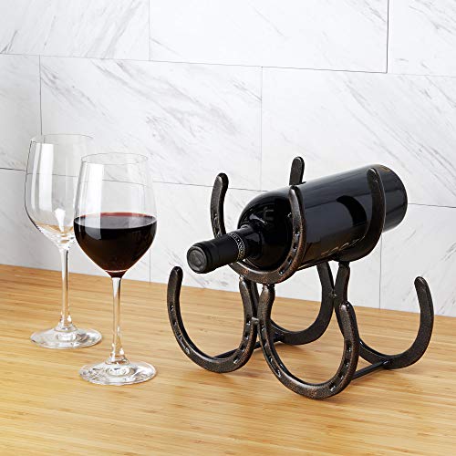 Foster & Rye Horseshoe Countertop Metal Wine Rack, Cast Iron Wine Bottle Holder, Holds 3 Standard Wine Bottles, 10" x 5.5" x 8.5"