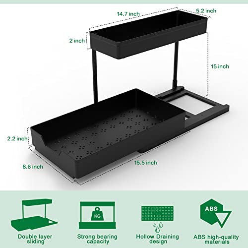 Under Sink Organizer, Bukfen Pull Out Cabinet Organizer 2-Tier Slide Out Sliding Shelf Under Cabinet Storage Multi-Use for Under Kitchen Bathroom Sink Organizers and Storage, 2 Pack