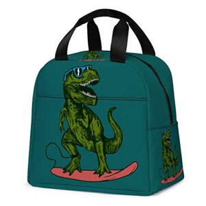 ycgre dinosaur lunch bag, reusable cute lunch box insulated kids cooler tote bag multi-functional school lunch container for teen boys girls (dark cyan)