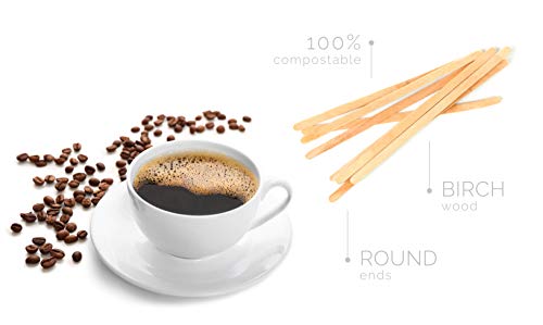 Wood Coffee Stirrers Stir Sticks - 1,000 Biodegradable Disposable Wooden Beverage Mixer with Round Ends, Made with Natural Birch Wood, Eco-Friendly BPA Free Swizzle Drinks Sticks (5.5 Inch)