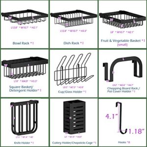 PUSDON Over Sink Dish Drying Rack (26"-37"), Adjustable Large Dish Drainer for Storage Kitchen Counter Organization, 2 Tier Stainless Steel Over Sink Dish Rack Display (Black, Sink Size≤37inch)