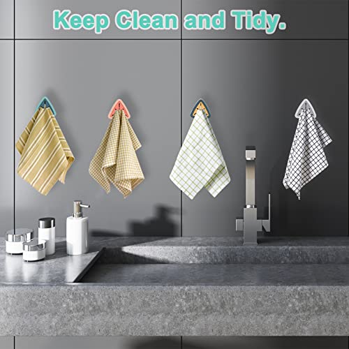 4Pcs Towel Hook Holder Grabber, Pletpet Drill Free Self Adhesive Push Hooks Firmly, Colorful Dish Towel Holders for Kitchen Bathroom Towel Organization