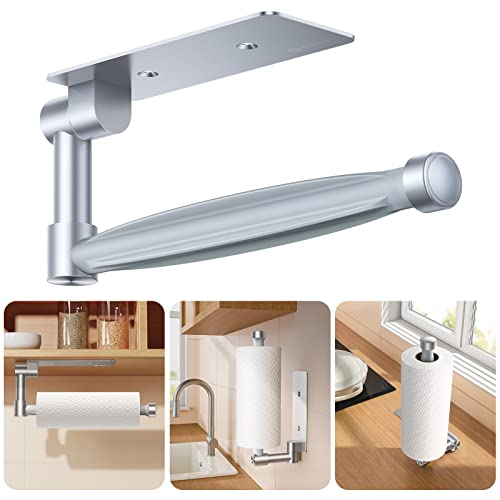 𝙉𝙤.𝟭 VICSEED Adjustable Paper Towel Holder Under Cabinet [One Hand Tear Off] Paper Towel Holder Wall Mount [Versatile Rotatable] Paper Roll Holder for Kitchen Bathroom Toilet RVs (Adhesive, Screw)