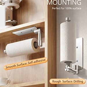 𝙉𝙤.𝟭 VICSEED Adjustable Paper Towel Holder Under Cabinet [One Hand Tear Off] Paper Towel Holder Wall Mount [Versatile Rotatable] Paper Roll Holder for Kitchen Bathroom Toilet RVs (Adhesive, Screw)