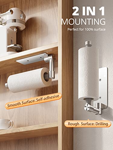 𝙉𝙤.𝟭 VICSEED Adjustable Paper Towel Holder Under Cabinet [One Hand Tear Off] Paper Towel Holder Wall Mount [Versatile Rotatable] Paper Roll Holder for Kitchen Bathroom Toilet RVs (Adhesive, Screw)