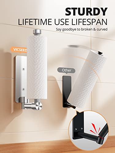 𝙉𝙤.𝟭 VICSEED Adjustable Paper Towel Holder Under Cabinet [One Hand Tear Off] Paper Towel Holder Wall Mount [Versatile Rotatable] Paper Roll Holder for Kitchen Bathroom Toilet RVs (Adhesive, Screw)