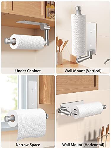 𝙉𝙤.𝟭 VICSEED Adjustable Paper Towel Holder Under Cabinet [One Hand Tear Off] Paper Towel Holder Wall Mount [Versatile Rotatable] Paper Roll Holder for Kitchen Bathroom Toilet RVs (Adhesive, Screw)