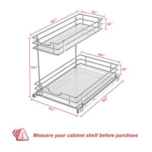 Bextsrack Under Sink Cabinet Organizer Storage with 2 Tier Pull Out Sliding Shelf with Protective Shelf Liners for Kitchen Bathroom Cabinet, 12.2Wx16.5Dx14.5H-Inch