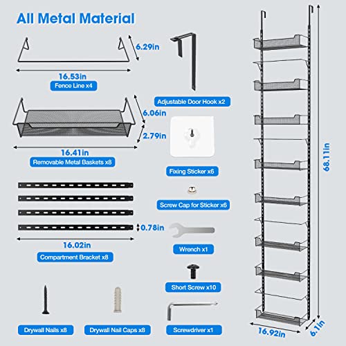 VyGrow Over the Door Pantry Organizer, 8-Tier Over the Door Organizer with Adjustable Hooks and Basket, Pantry Door Organization for Pantry Kitchen Storage Room Spice Rack