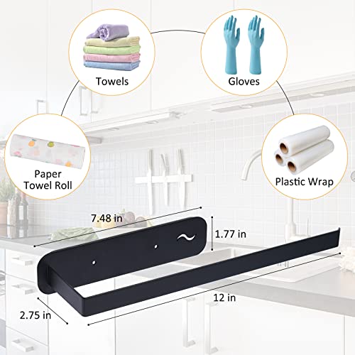 URALFA Magnet Paper Towel Holder, Stainless Steel Paper Roll Holder with Magnetic Backing, Magnetic Paper Towel Holder for Refrigerator, Grill, Toolbox, BBQ, Black