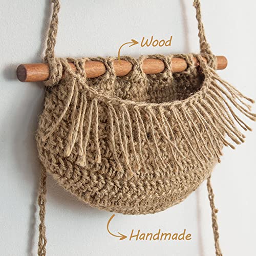 Hanging Fruit Basket,3 Tier Over the Door Organizer, Handmade Woven Jute Wall Hanging Baskets for Organizing, BOHO Wall Basket Decor, Storage baskets for kitchen, Living & Bathroom Bedroom