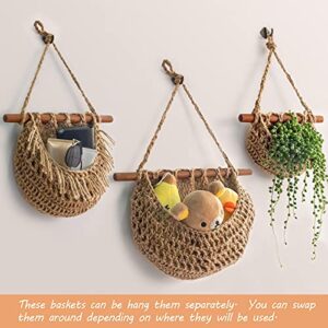 Hanging Fruit Basket,3 Tier Over the Door Organizer, Handmade Woven Jute Wall Hanging Baskets for Organizing, BOHO Wall Basket Decor, Storage baskets for kitchen, Living & Bathroom Bedroom