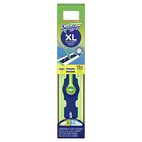 Swiffer Sweeper Dry + Wet XL Sweeping Kit, 1 Sweeper, 8 Dry Cloths, 2 Wet Cloths