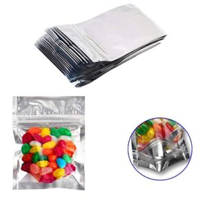 200 pack resealable mylar bags smell proof pouch aluminum foil packaging plastic ziplock bag,small mylar storage bags for bulk candy,cookies,snack food,jewelry,3×4 inch(clear silver)