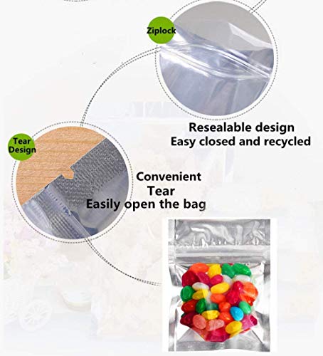 200 Pack Resealable Mylar Bags Smell Proof Pouch Aluminum Foil Packaging Plastic Ziplock Bag,Small Mylar Storage Bags For Bulk Candy,Cookies,Snack Food,Jewelry,3x4 inch(Clear Silver)