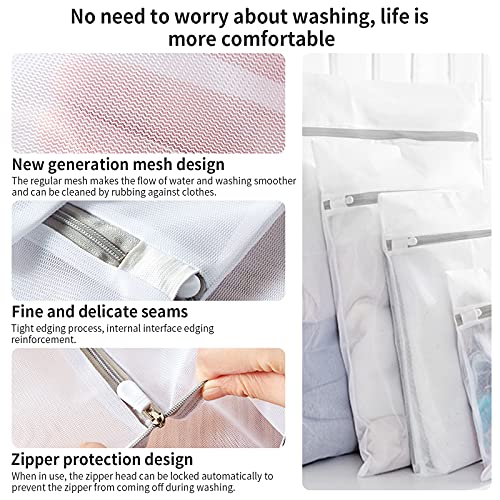 Mesh Laundry Bags for Delicates with Non Rust Zipper(10 Pack)-MDSXO White Delicate Laundry Wash Bags, Easy Fit Bra, Sock,Lingerie,Sneaker,Baby Laundry for Washing Machine Travel Storage[1XL/3L/3M/3S]