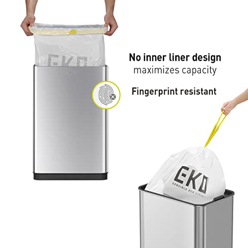EKO Mirage-T 50 Liter / 13.2 Gallon Touchless Rectangular Motion Sensor Trash Can, Brushed Stainless Steel Finish