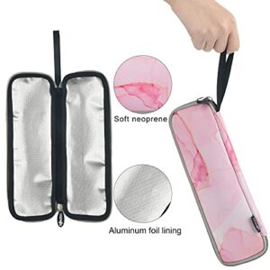 Cosmos Reusable Portable Travel Tableware Carrying Bag Storage Case Cutlery Flatware Organziers for Straw Spoon Fork Chopsticks Utensil Holder (Marble Pink Pattern)