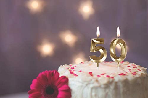 Bailym 50th Birthday Candles,Gold Number 50 Cake Topper for Birthday Decorations Party Decoration