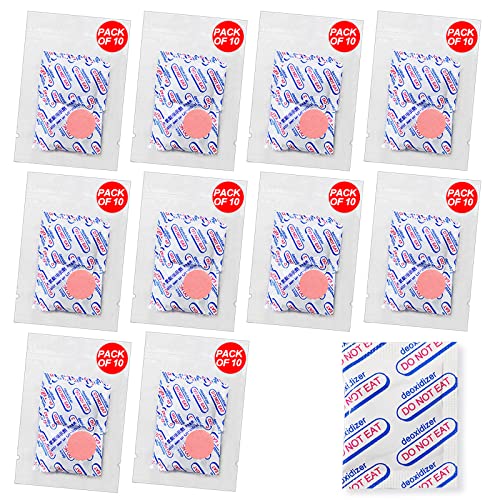 auhanth 100 Packs 300CC Oxygen Absorbers (10 Packs of 10),Food Grade Oxygen Absorbers for Long Term Food Storage with Oxygen Indicator in Vacuum Bag,Applicable to Mason Jars, Vacuum Storage Bags