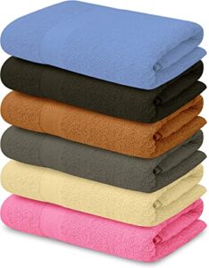 quba linen bamboo cotton bath towels-27x54inch – 6 pack shower towels – light weight, ultra absorbent towels for bathroom (multi color)