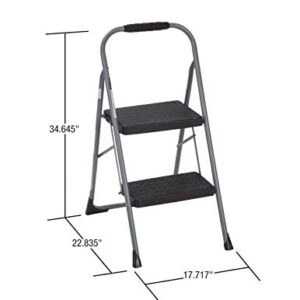 COSCO 11308PBL1E Two Step Big Step Folding Step Stool with Rubber Hand Grip, Gray