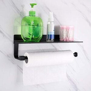 Sumnacon 13 Inch Aluminum Paper Towel Holder with Shelf - Wall Mounted Tissue Holder with Screws, Decorative Hand Towel Bar with Storage Organizer Shelf for Office, Bedroom, Bathroom, Kitchen,Black