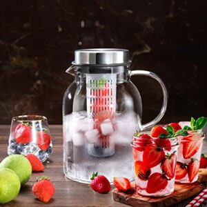 Glass Water Pitcher, Fruit Infuser Pitcher with Removable Lid, High Heat Resistance Infusion Pitcher for Hot/Cold Water, Flavor-Infused Beverage & Iced Tea - 2 Qt