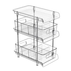 3 tier clear bathroom organizer with dividers, multi-purpose pull-out pantry organization and storage, under sink closet organizers and storage, vanity skincare cosmetic organizer medicine bins