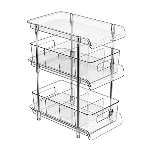 3 Tier Clear Bathroom Organizer with Dividers, Multi-Purpose Pull-Out Pantry Organization and Storage, Under Sink Closet Organizers and Storage, Vanity Skincare Cosmetic Organizer Medicine Bins