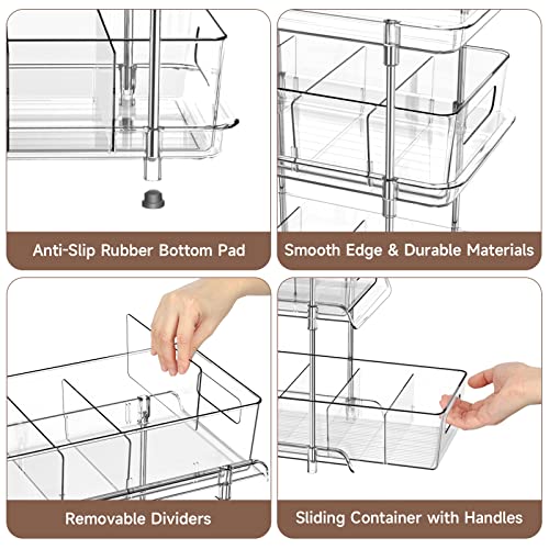 3 Tier Clear Bathroom Organizer with Dividers, Multi-Purpose Pull-Out Pantry Organization and Storage, Under Sink Closet Organizers and Storage, Vanity Skincare Cosmetic Organizer Medicine Bins