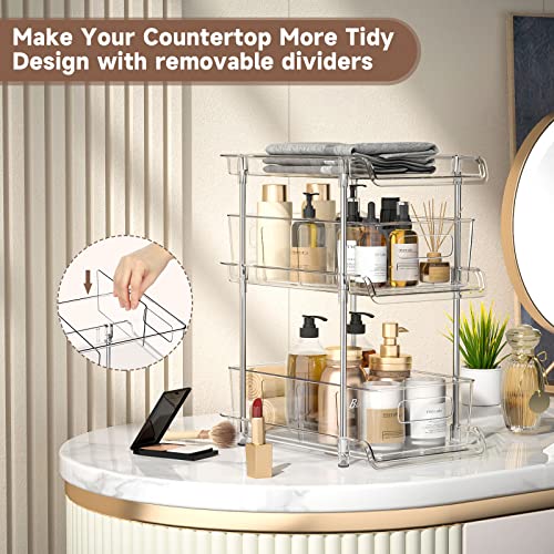 3 Tier Clear Bathroom Organizer with Dividers, Multi-Purpose Pull-Out Pantry Organization and Storage, Under Sink Closet Organizers and Storage, Vanity Skincare Cosmetic Organizer Medicine Bins