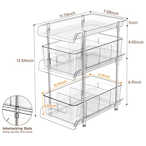 3 Tier Clear Bathroom Organizer with Dividers, Multi-Purpose Pull-Out Pantry Organization and Storage, Under Sink Closet Organizers and Storage, Vanity Skincare Cosmetic Organizer Medicine Bins