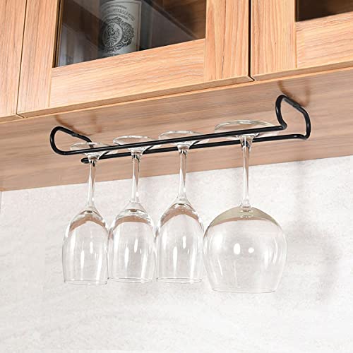 GeLive 10 Inch Set of 2 Under Cabinet Wine Glass Rack Stemware Holder Glass Storage Hanger Organizer for Kitchen and Bar (Black)