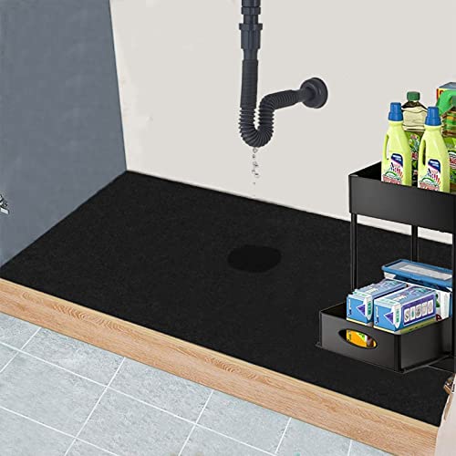 AiBOB Under the Sink Mat, 24 X 30 in, Durable Premium Mats Protect Kitchen and Bathroom Cabinets, Waterproof Absorbent Shelf Liner, Black