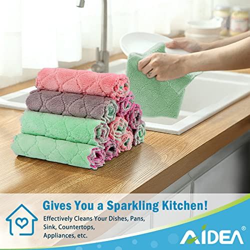 AIDEA Kitchen Dish Cloth - 12 Pack, Super Absorbent Coral Fleece Dish Cloths, No Odor Reusable Dish Cloth, Premium Microfiber Cleaning Cloths, Nonstick Oil Washable Fast Drying 6.3" x10.4"