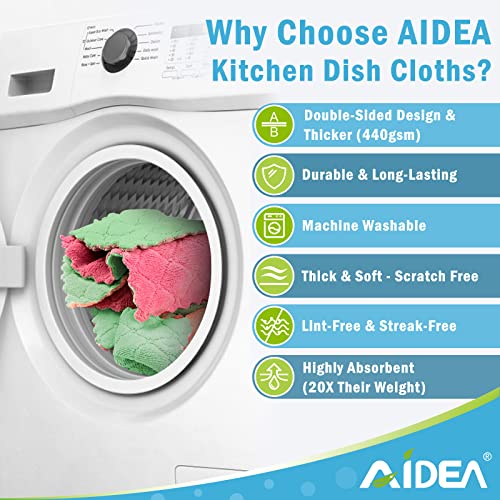 AIDEA Kitchen Dish Cloth - 12 Pack, Super Absorbent Coral Fleece Dish Cloths, No Odor Reusable Dish Cloth, Premium Microfiber Cleaning Cloths, Nonstick Oil Washable Fast Drying 6.3" x10.4"