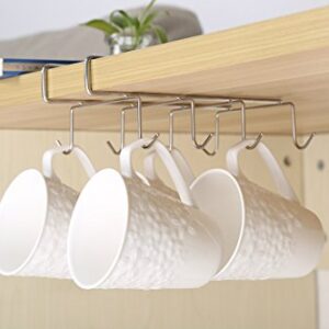 Fashionclubs Stainless Steel 8 Hook Under Shelf Mugs Cups Wine Glasses Storage Hanging Drying Holder Rack