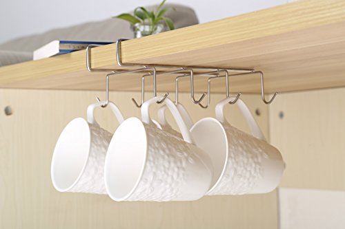 Fashionclubs Stainless Steel 8 Hook Under Shelf Mugs Cups Wine Glasses Storage Hanging Drying Holder Rack