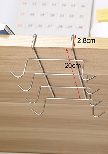 Fashionclubs Stainless Steel 8 Hook Under Shelf Mugs Cups Wine Glasses Storage Hanging Drying Holder Rack