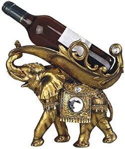 ice armor george s. chen imports golden thai elephant wine holder 11 1/4″ wide statue figurine (7888216)