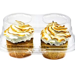 Green Direct 2 Compartment Disposable Cupcake Containers | Clear Cupcake Boxes Airtight | Stackable Cupcake Holders With Lid | Cupcake Plastic Containers Dome Cupcake Carrier BPA Free (50)