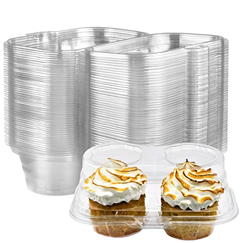 Green Direct 2 Compartment Disposable Cupcake Containers | Clear Cupcake Boxes Airtight | Stackable Cupcake Holders With Lid | Cupcake Plastic Containers Dome Cupcake Carrier BPA Free (50)