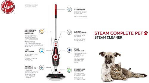 Hoover Complete Pet Steam Mop with Removable Handheld Steamer, Cleaner for Tile and Hardwood Floors, WH21000, White 11 IN x 8.75 IN x 25 IN